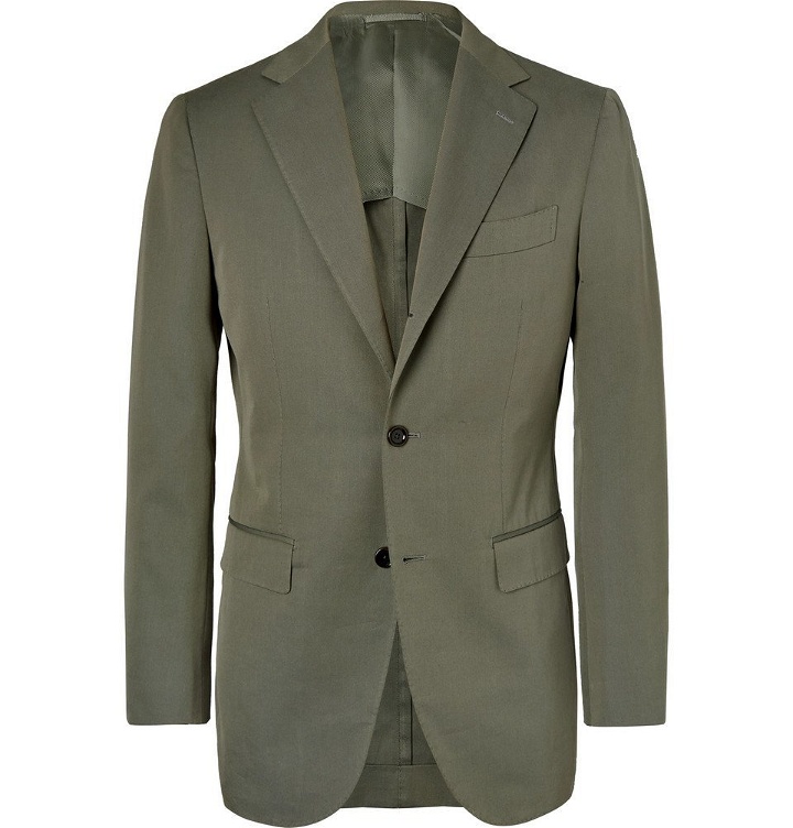 Photo: Beams F - Army-Green Slim-Fit Cotton-Twill Suit Jacket - Men - Army green