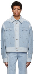 Feng Chen Wang Blue Denim Logo Embellished Jacket