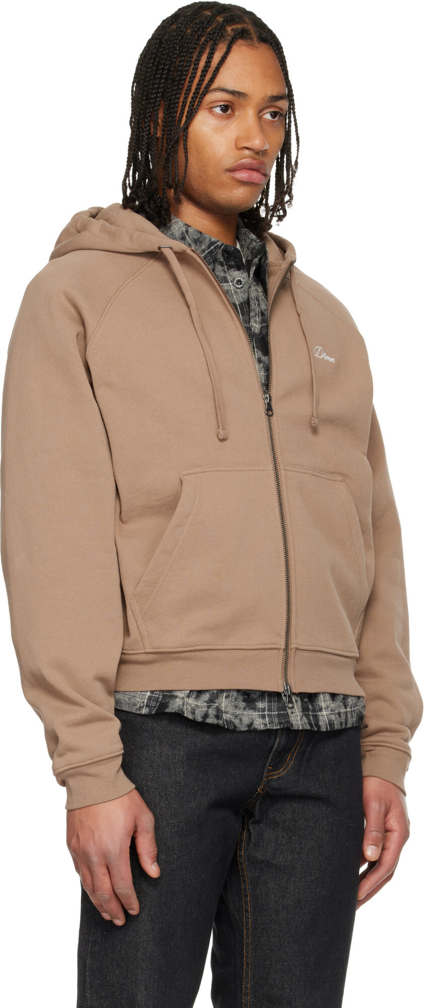 Dime Taupe Cursive Small Logo Zip Hoodie