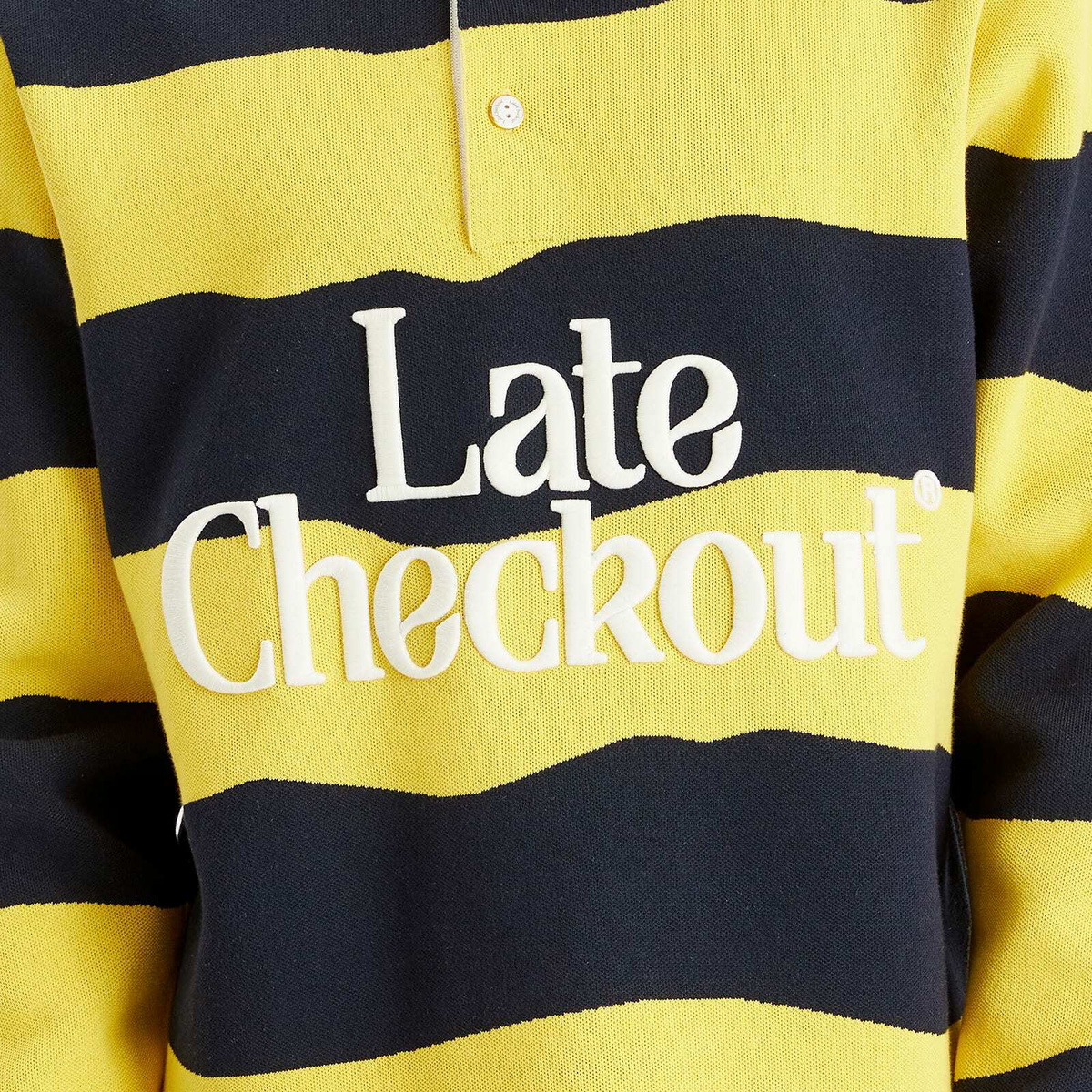 Late Checkout Men's Striped Rugby Polo in Yellow/Navy