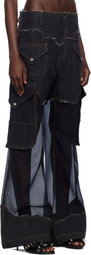 Andersson Bell Black Sheer Denim Cargo Pants