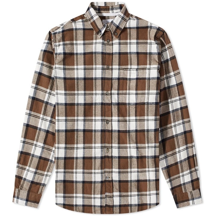 Photo: Norse Projects Men's Anton Brushed Flannel Check Button Down Shirt in Taupe