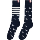 Thom Browne Navy Cotton 4-Bar Hector Mid Calf Socks