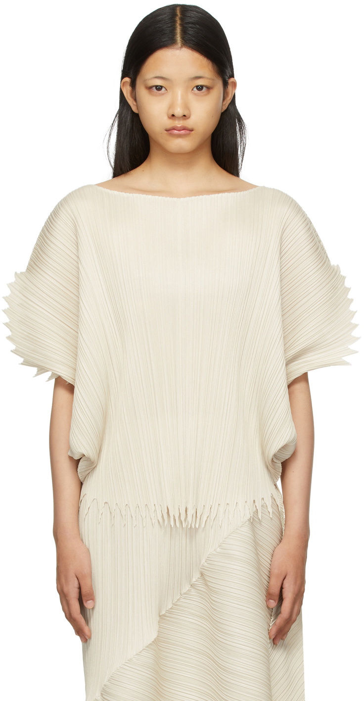 Pleats Please Issey Miyake Beige Leaf & Spice Blouse Pleats Please