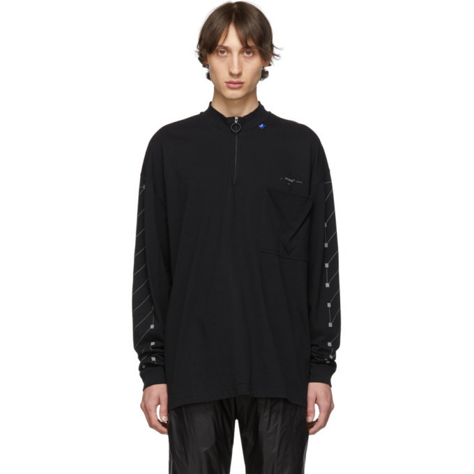 Photo: Off-White Black and Silver Diag Backbone Mock Neck Zip T-Shirt