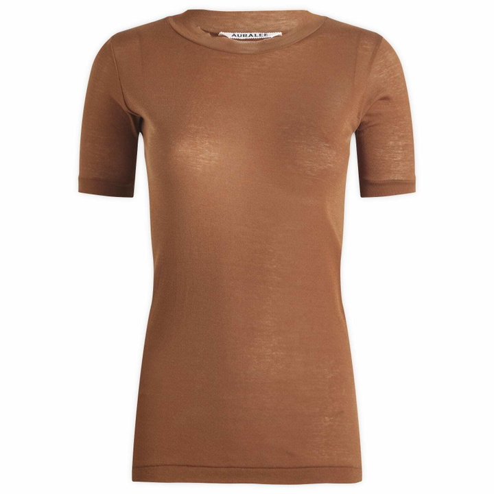 Photo: Auralee Women's Sheer Rib T-Shirt in Brown