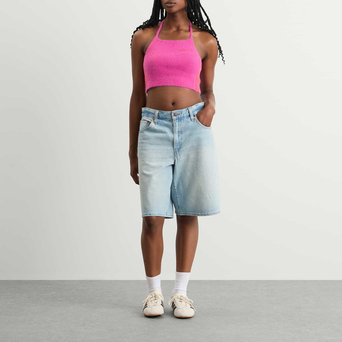 Adidas Women's Fluffy Knitted Halter Top in Semi Lucid Fuchsia