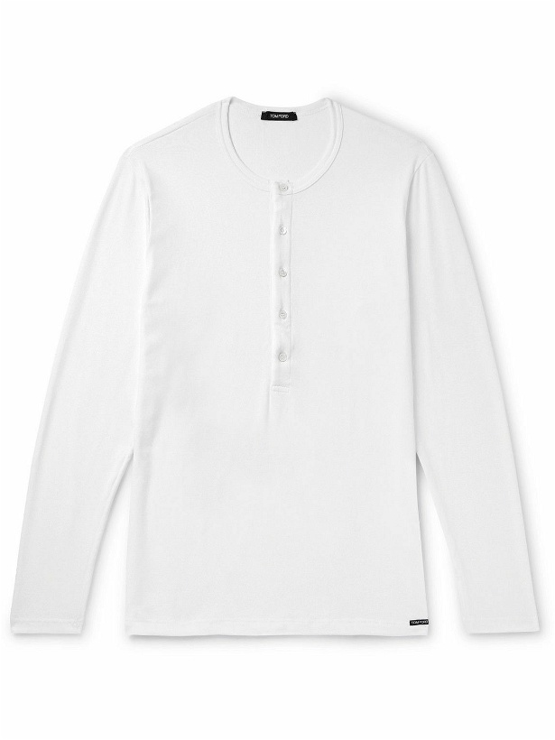 Photo: TOM FORD - Stretch-Cotton Jersey Henley Pyjama T-Shirt - White