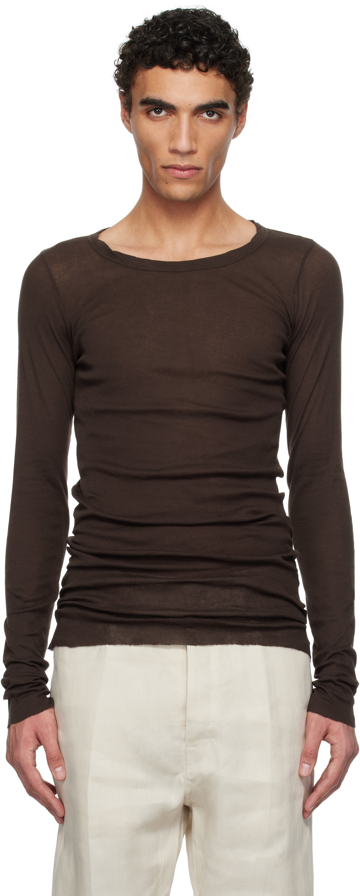 トップス RickOwens  LS T HOLLYWOOD 25ss Rick Owens Brown Hollywood Rib LS T-shirt Rick Owens