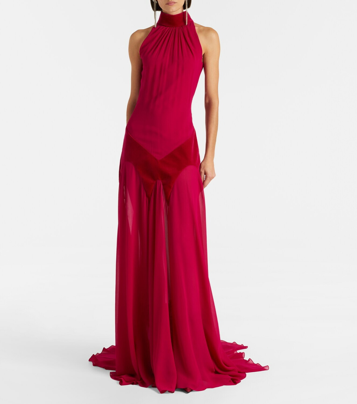 McQueen Velvet-trimmed silk georgette gown