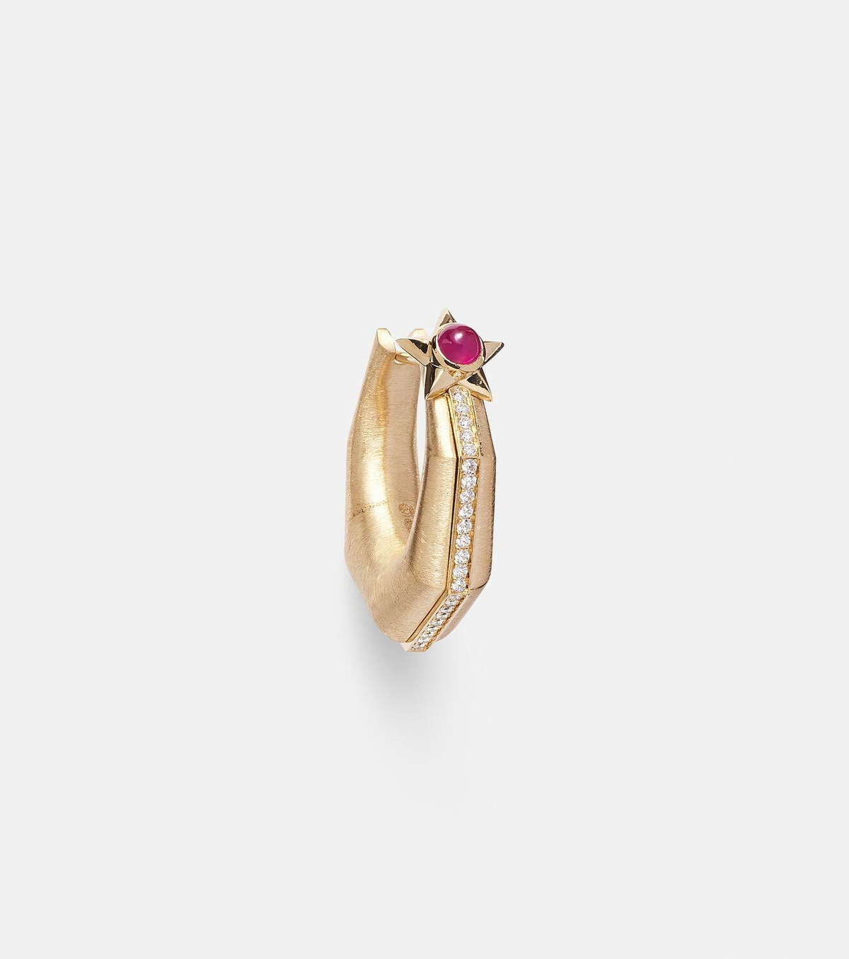 Marie Lichtenberg Baba Medium 18kt gold single hoop earring with diamonds and ruby