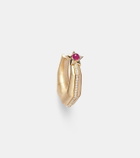 Marie Lichtenberg Baba Medium 18kt gold single hoop earring with diamonds and ruby