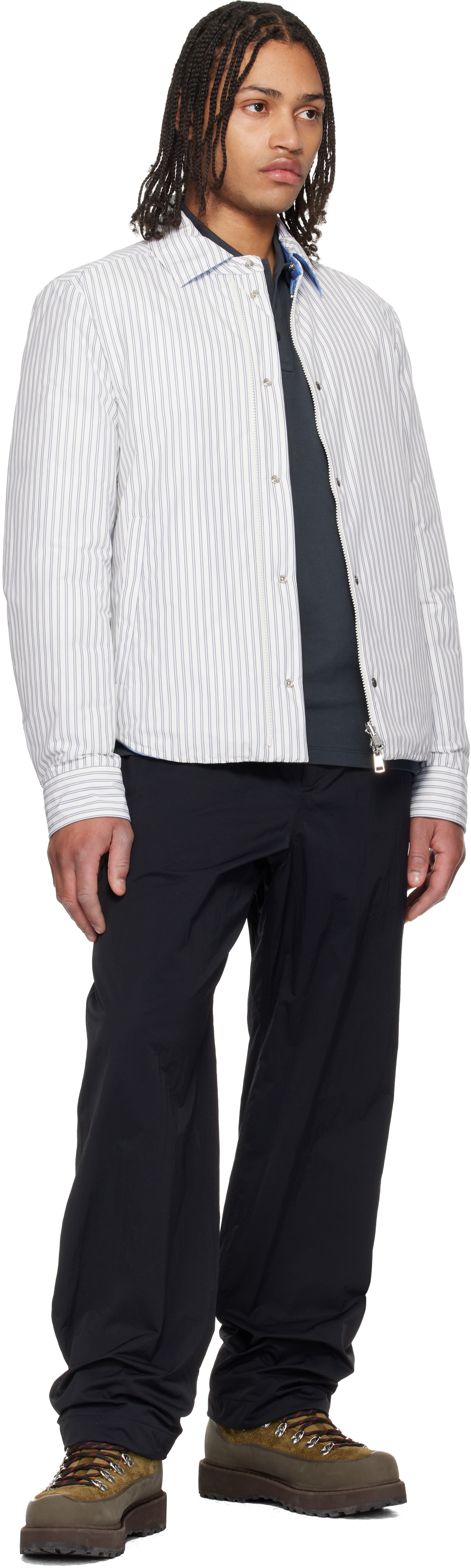 Moncler White & Blue Reversible Down Shirt Jacket