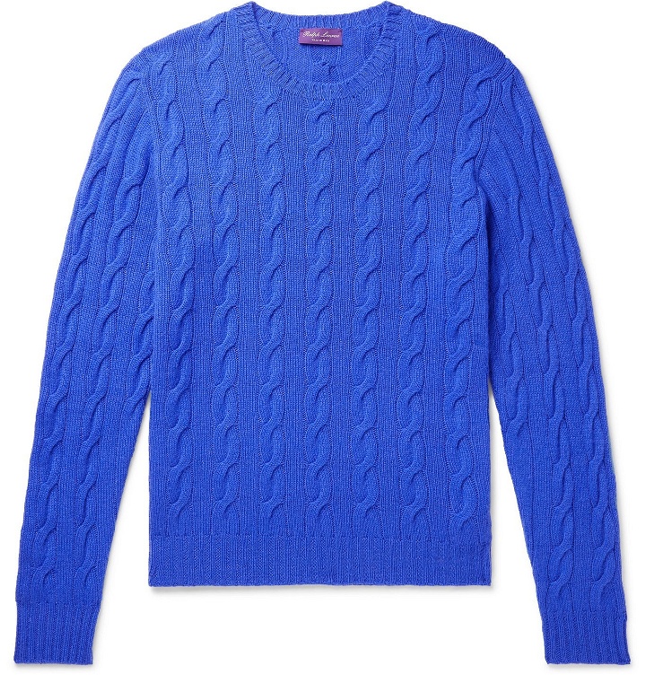 Photo: Ralph Lauren Purple Label - Cable-Knit Cashmere Sweater - Blue