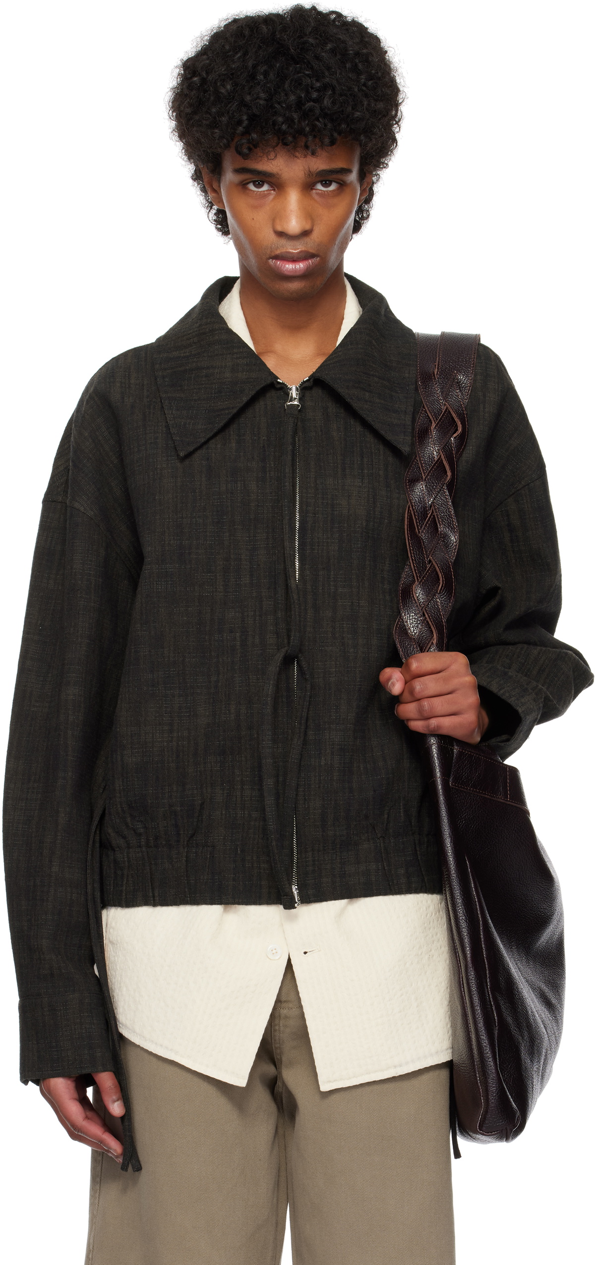 NULLUS Gray & Brown Deconstructed Multi Collar Jacket NULLUS