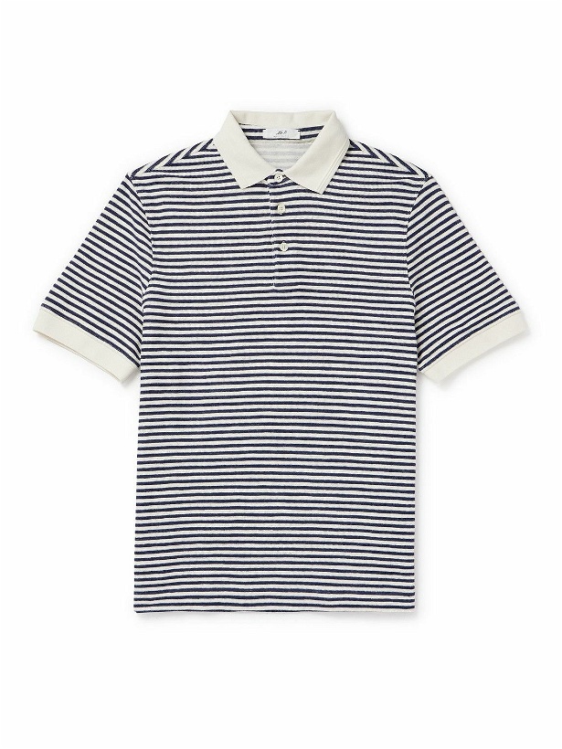 Photo: Mr P. - Striped Cotton Polo Shirt - Blue