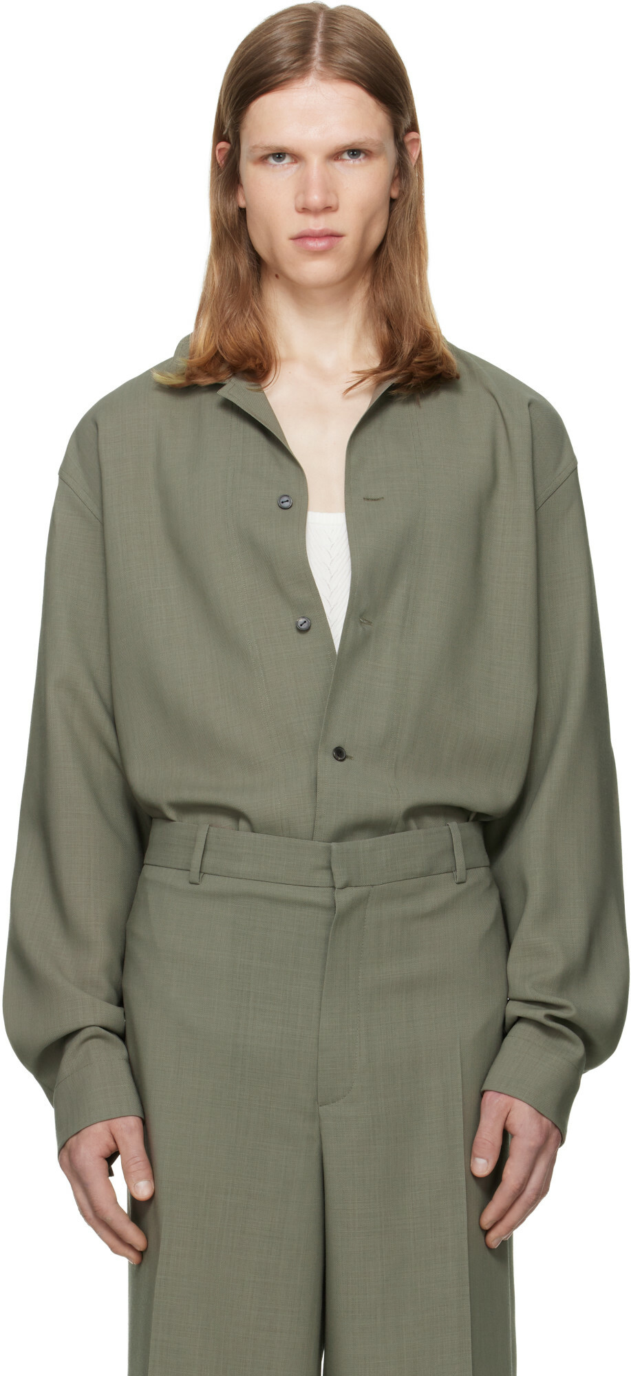 Calvin Klein Collection Taupe Atlas Button-Down Shirt