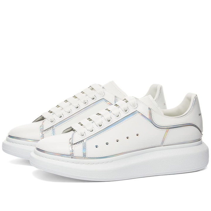 Photo: Alexander McQueen Men's Hologram Piping Heel Tab Wedge Sole Sneake Sneakers in White/Silver Holo