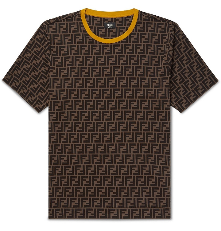 Photo: Fendi - Contrast-Tipped Logo-Print Cotton-Jersey T-Shirt - Brown