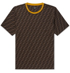 Fendi - Contrast-Tipped Logo-Print Cotton-Jersey T-Shirt - Brown