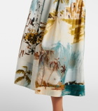 Oscar de la Renta Pleated printed cotton-blend cocktail dress