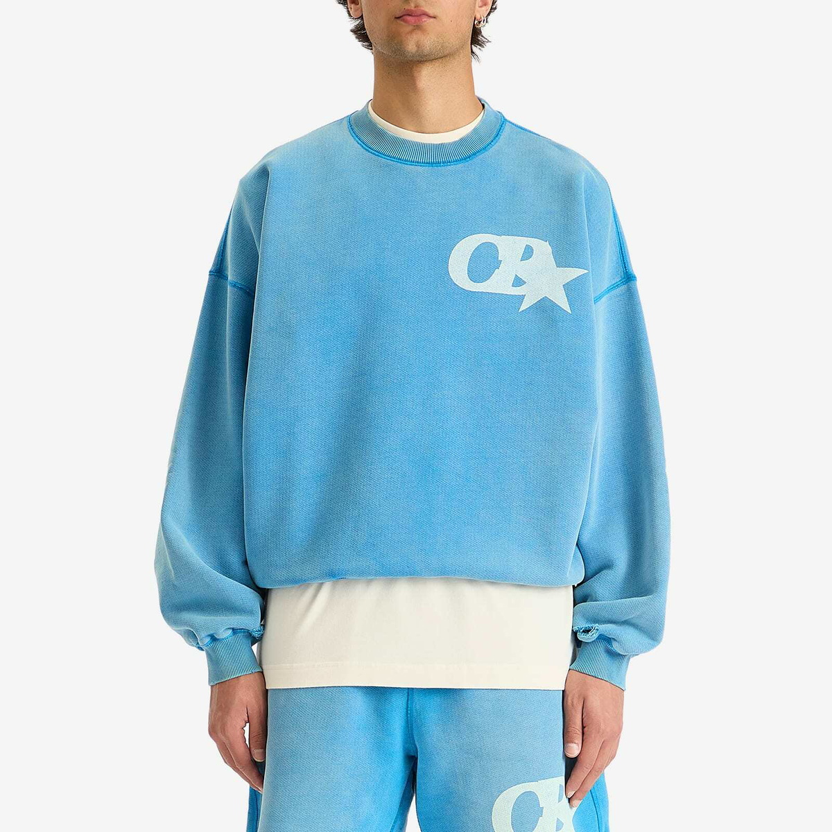 Cole Buxton Men's CB Star Distressed Sweatshirt in Washed Blue
