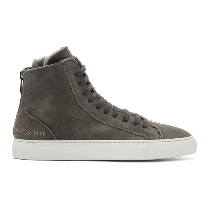 Photo: Woman by Common Projects Grey Shearling Tournament High Sneakers