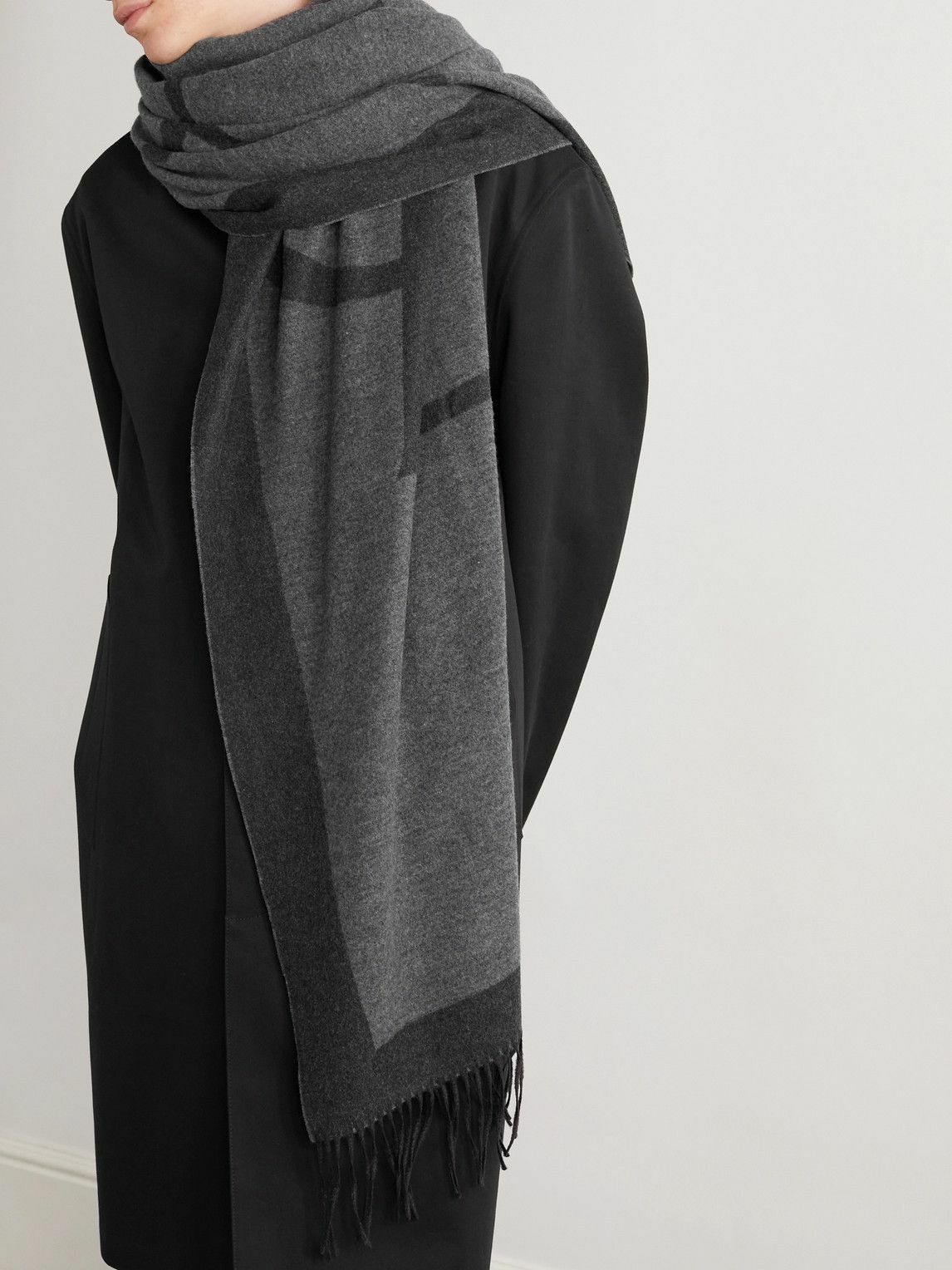 SAINT LAURENT - Fringed Logo-Embroidered Brushed-Silk Scarf