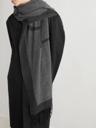 SAINT LAURENT - Fringed Logo-Embroidered Brushed-Silk Scarf