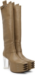 Rick Owens Taupe Pull On Platform Boots