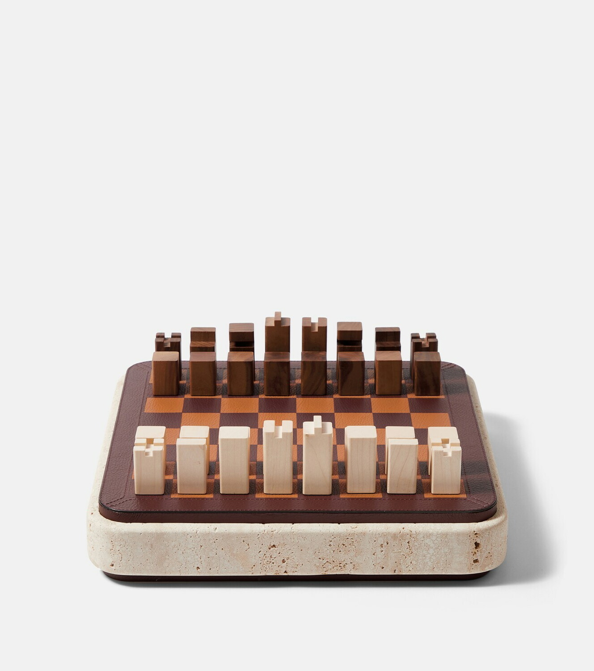 Giobagnara Rodi leather, marble, and wooden chess set
