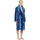 Versace Blue Striped Cotton-Terry Jacquard Bathrobe