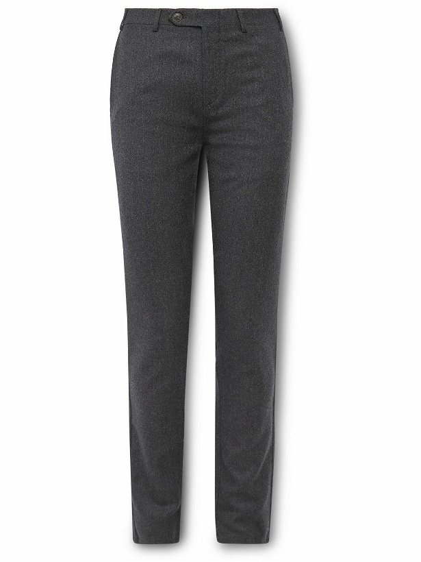 Photo: Canali - Slim-Fit Brushed Wool-Twill Trousers - Gray