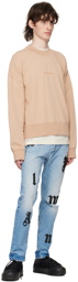 Palm Angels Beige Garment-Dyed Sweatshirt