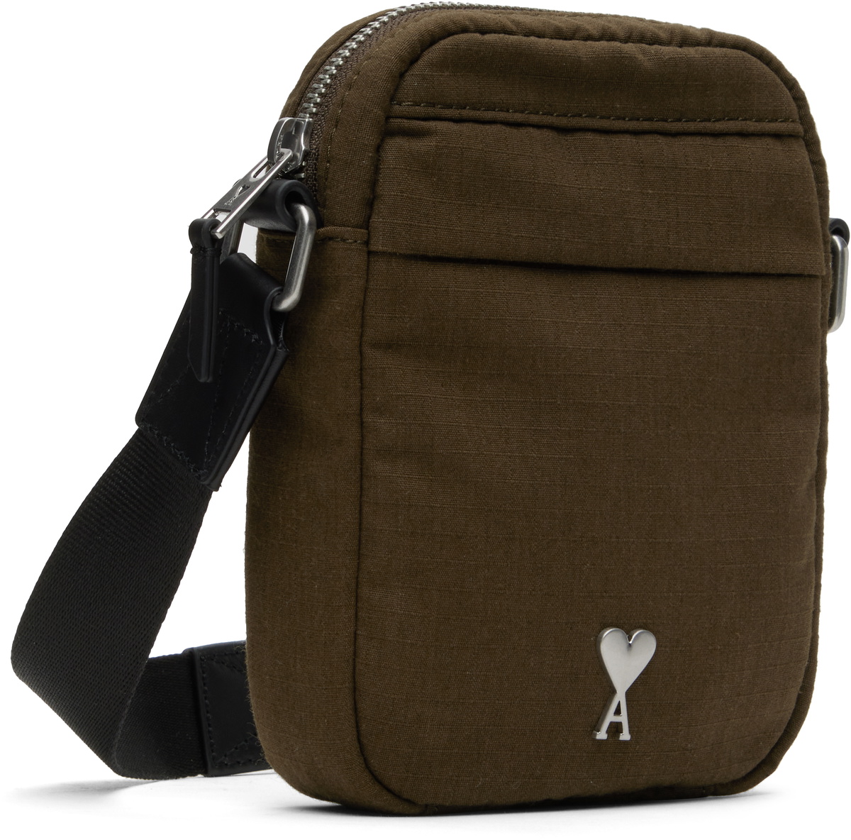 AMI Paris Khaki Canvas Small Ami de Coeur Crossbody Bag AMI