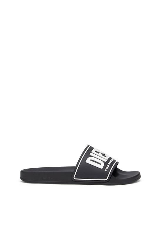 Photo: Diesel Sa-Mayemi-Pool slides with 3D logo - Slides Mens in Black