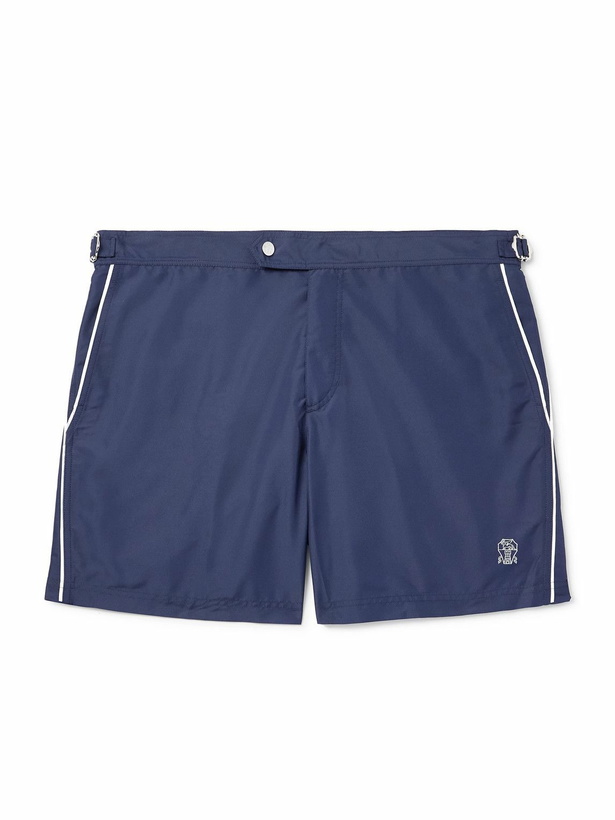 Photo: Brunello Cucinelli - Straight-Leg Mid-Length Swim Shorts - Blue