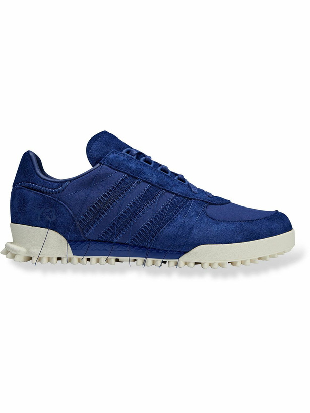 Photo: Y-3 - Marathon Leather-Trimmed Suede and Mesh Sneakers - Blue