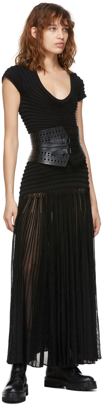 ALAÏA Black Leather Openwork Corset Belt