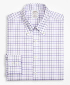 Brooks Brothers Men's Stretch Soho Extra-Slim-Fit Dress Shirt, Non-Iron Twill Button-Down Collar Grid Check | Lavender