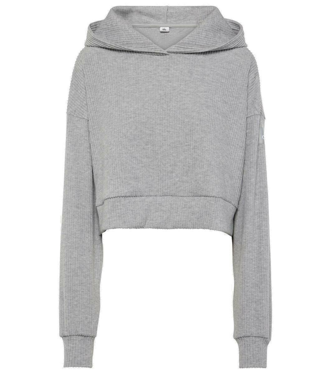Alo Yoga Muse ribbed-knit cropped hoodie Alo Yoga