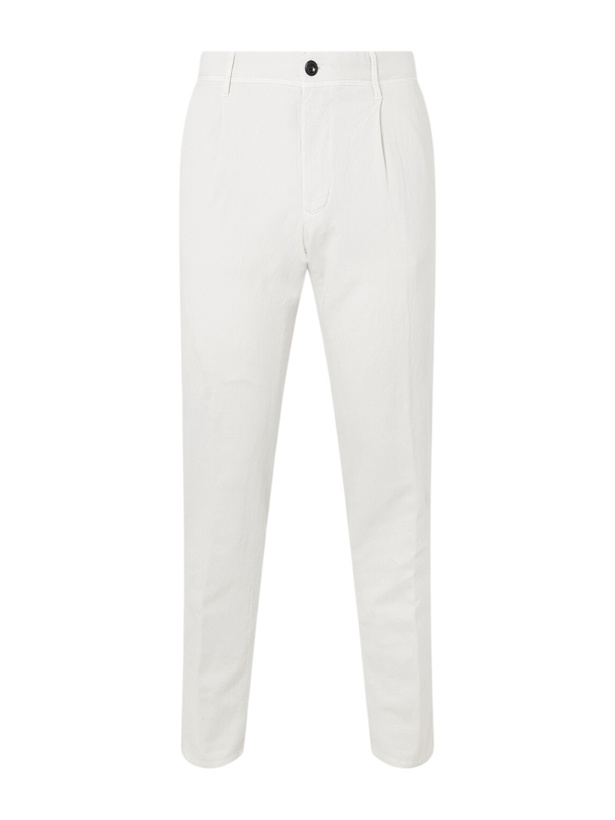 Photo: Slowear - Tapered Pleated Stretch-Cotton and Linen-Blend Gabardine Trousers - White