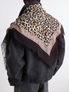 KAPITAL - Fringed Printed Gauze Scarf - Brown