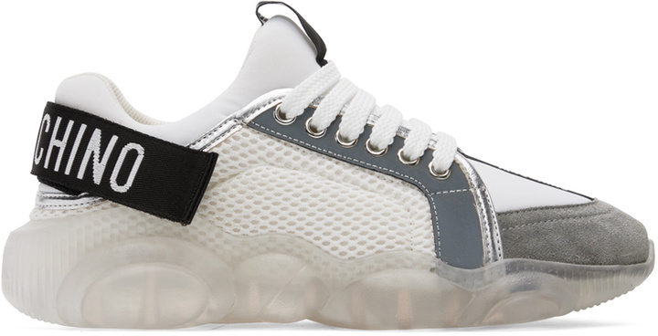 Photo: Moschino White Logo Tape Teddy Sneakers