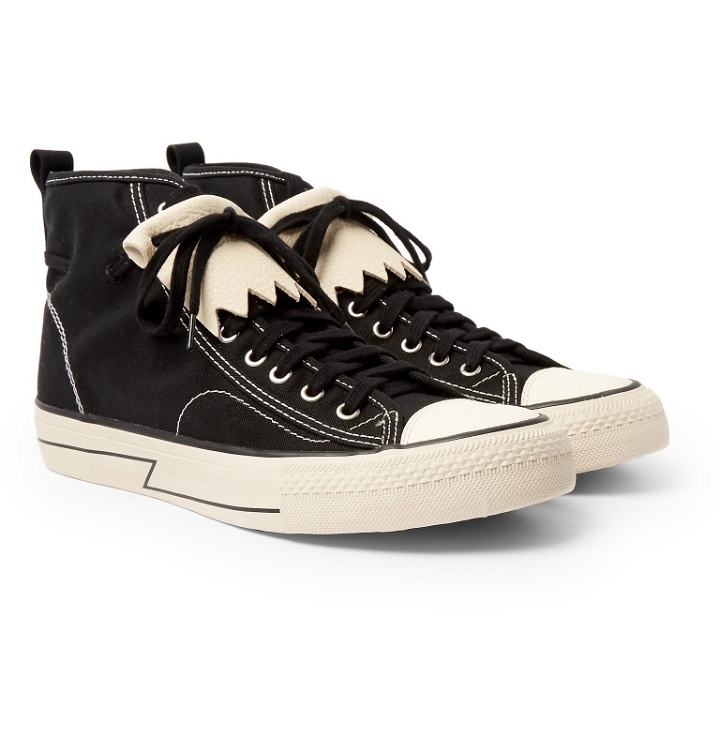 Photo: visvim - Skagway Fringed Leather-Trimmed Canvas High-Top Sneakers - Black