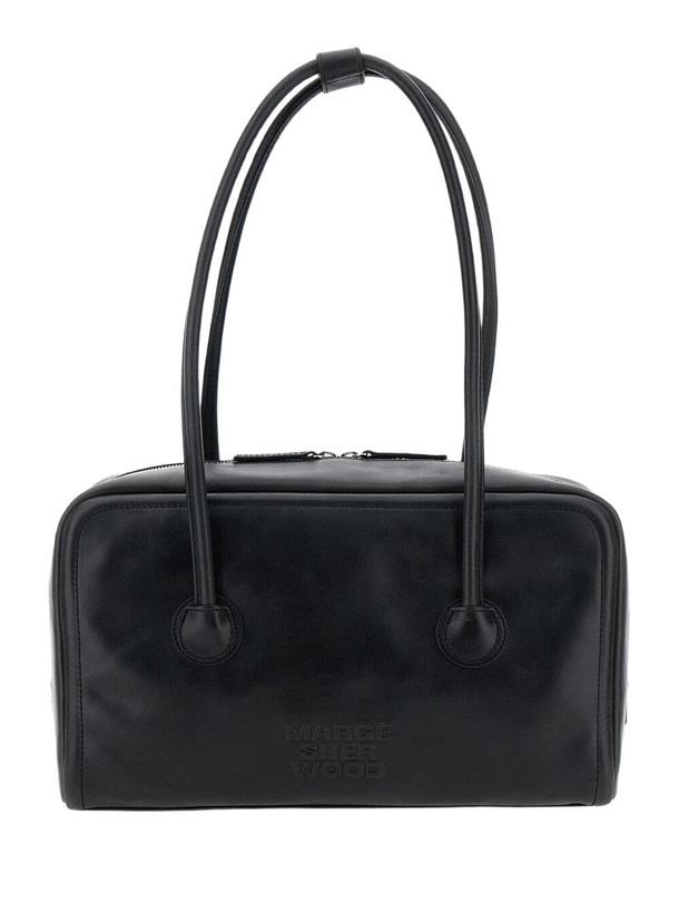 Photo: Marge Sherwood boston Black Shoulder Bag With Embossed Logo Lettering On The Front In Leather Woman