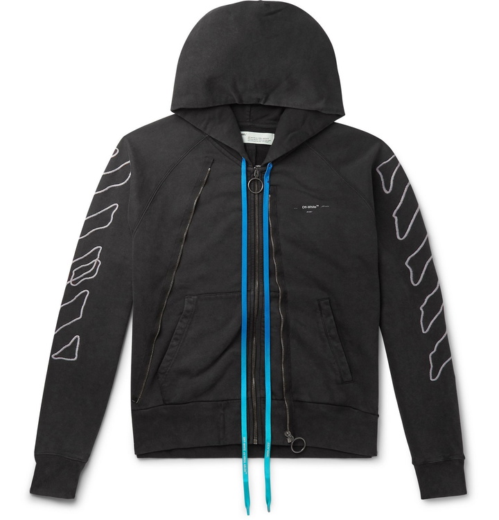 Photo: Off-White - Logo-Embroidered Cotton-Jersey Zip-Up Hoodie - Black