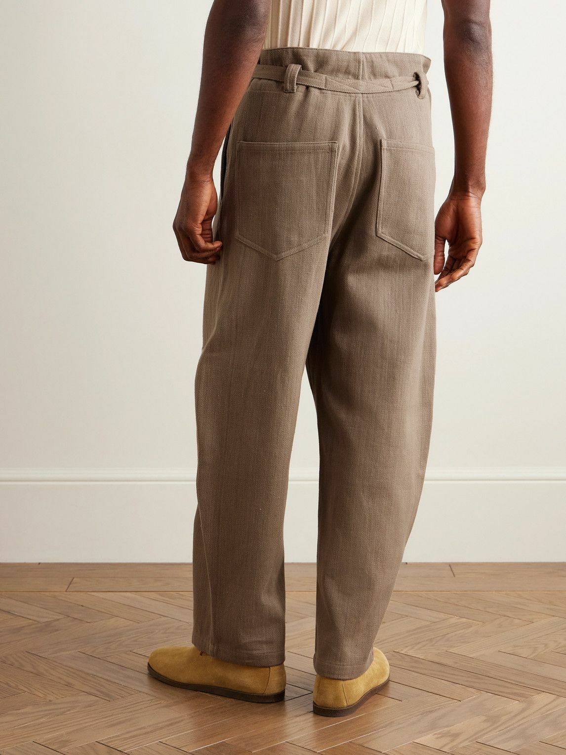 Kartik Research - Fauji Belted Embellished Embroidered Cotton-Twill Wide-Leg Trousers - Brown