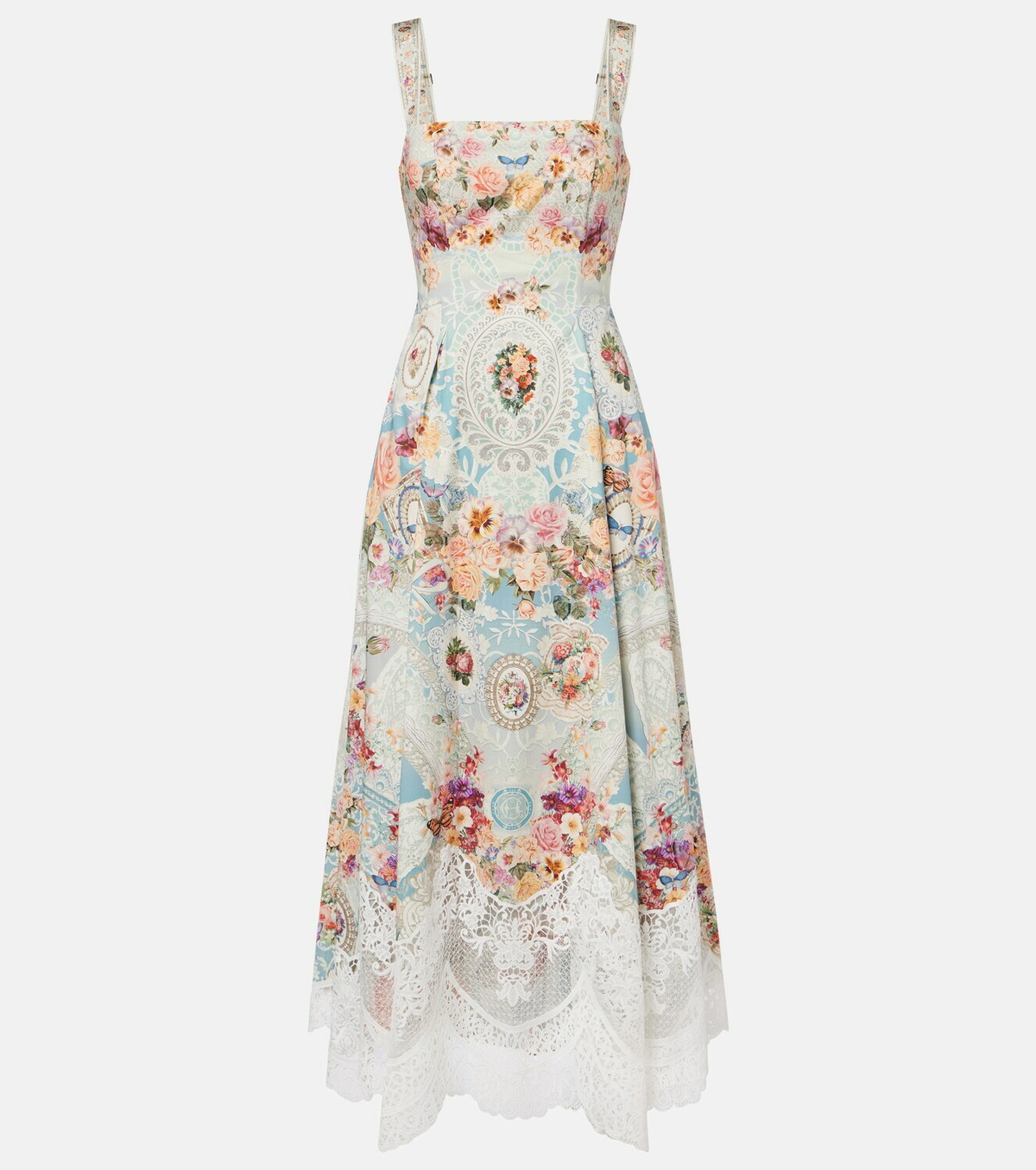 Camilla Printed lace-trimmed cotton midi dress