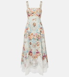 Camilla Printed lace-trimmed cotton midi dress